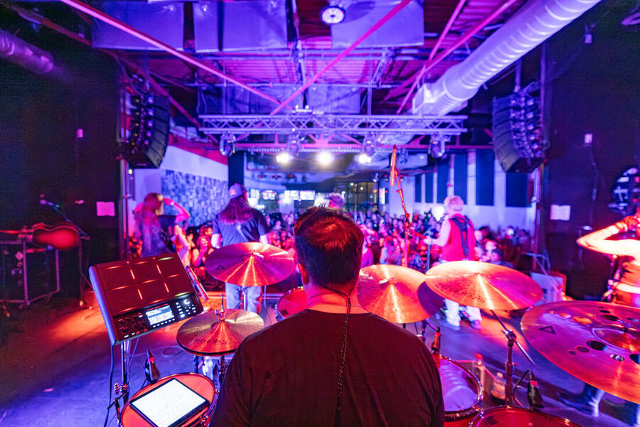 The room, from behind the drums